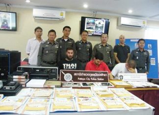 Camille Cinerelli, Elie Maghames, and Alexander Jean La Rocca have been arrested for allegedly counterfeiting fake euro banknotes in Pattaya.